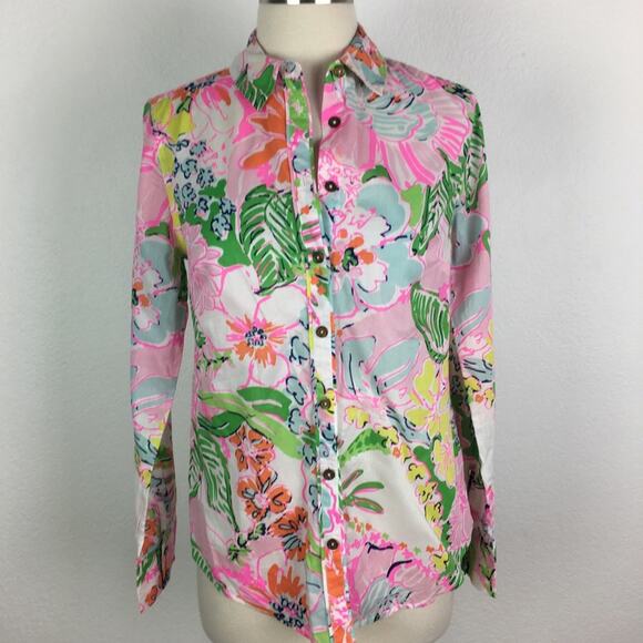 Lilly Pulitzer for Target Pink Floral Long Sleeve Button Blouse XS - Picture 1 of 6